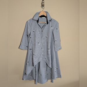 Patrizia Luca Milano Striped Embroidered High-Low  Top